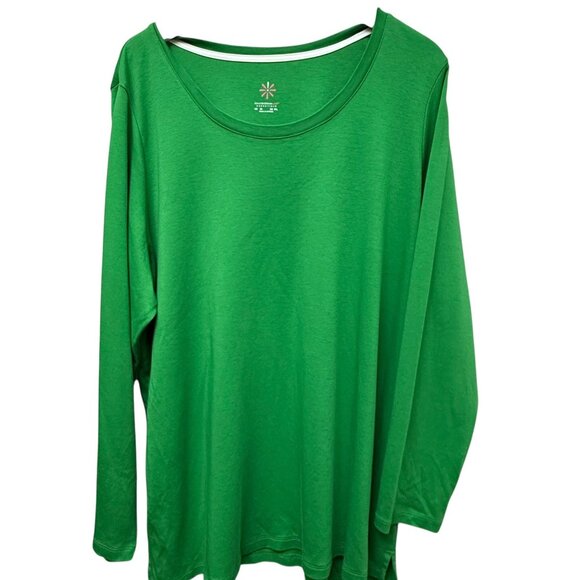 Isaac Mizrahi Live Long Sleeve Tee Plus Size 3X Green Pima Cotton Preppy Top - Picture 1 of 8